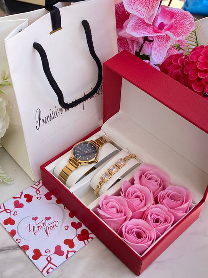 FLORAL GIFT SET PRESERVED ROSES WATCH BRACELET LOVE CARD GIFT BAG ENQUIRIES 0712-995-975