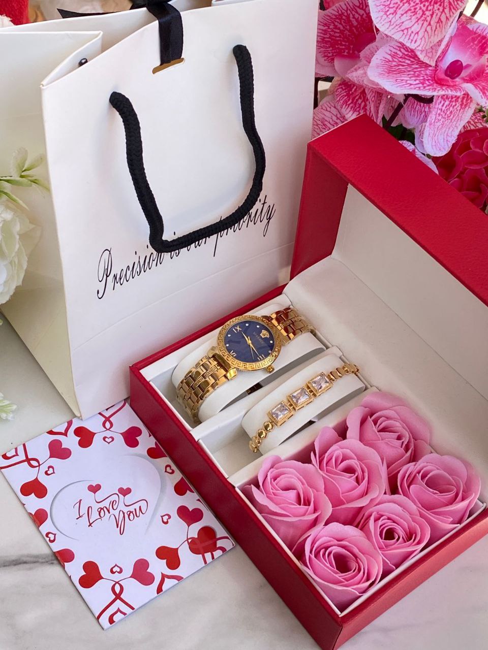 FLORAL GIFT SET PRESERVED ROSES WATCH BRACELET LOVE CARD GIFT BAG ENQUIRIES 0712-995-975