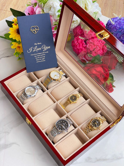 WATCH ORGANIZER GIFT PACK 12 SLOTS HIGH QUALITY WOODEN ORGANIZER GIFT CARD