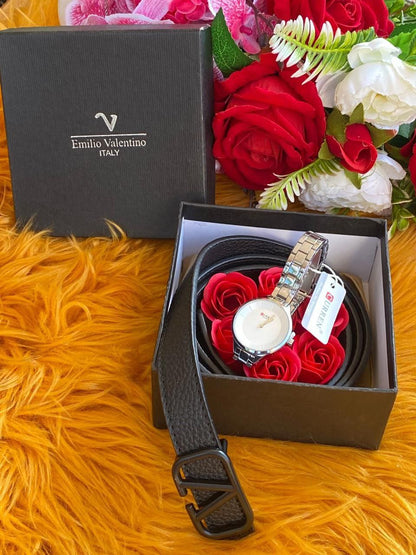 LADIES LEATHER BELT XWATCH WATCH LEATHER LADIES BELT BOX PRESERVED ROSES