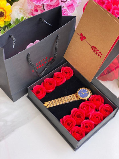 LOVE FOREVER GIFT SET WATCH BOX & ROSES BAG CARD