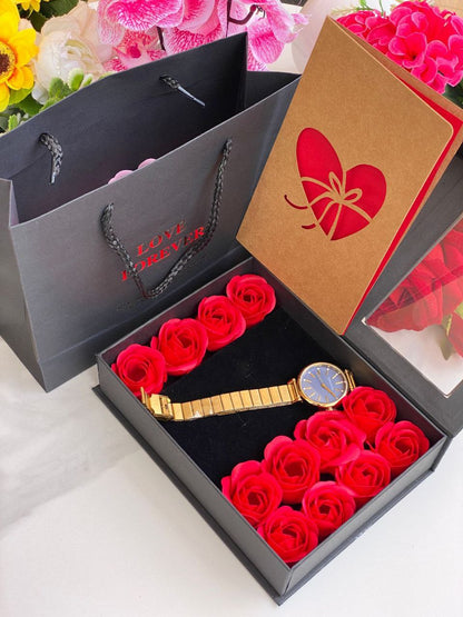LOVE FOREVER GIFT SET WATCH BOX & ROSES BAG CARD