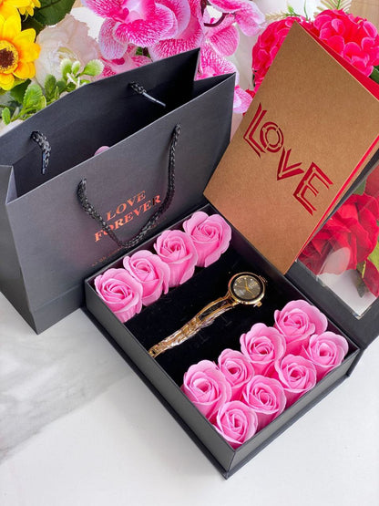 LOVE FOREVER GIFT SET WATCH BOX & ROSES BAG CARD
