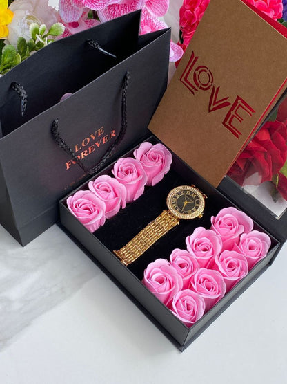 LOVE FOREVER GIFT SET WATCH BOX & ROSES BAG CARD