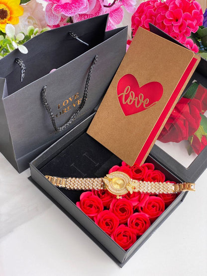 LOVE FOREVER GIFT SET WATCH BOX & ROSES BAG CARD
