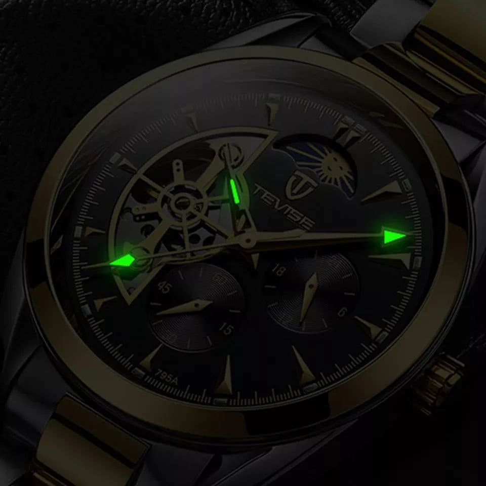 TEVISE AUTOMATIC MEN WATCH TOURBILLON MACHINE STAINLESS STEEL WATER RESISTANT