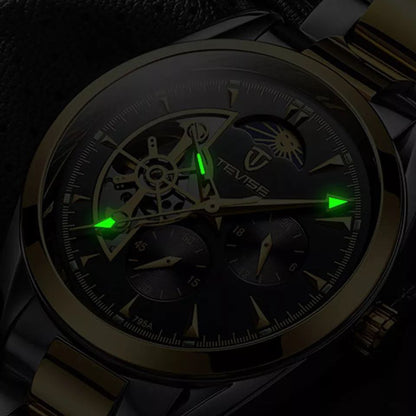 TEVISE AUTOMATIC MEN WATCH TOURBILLON MACHINE STAINLESS STEEL WATER RESISTANT