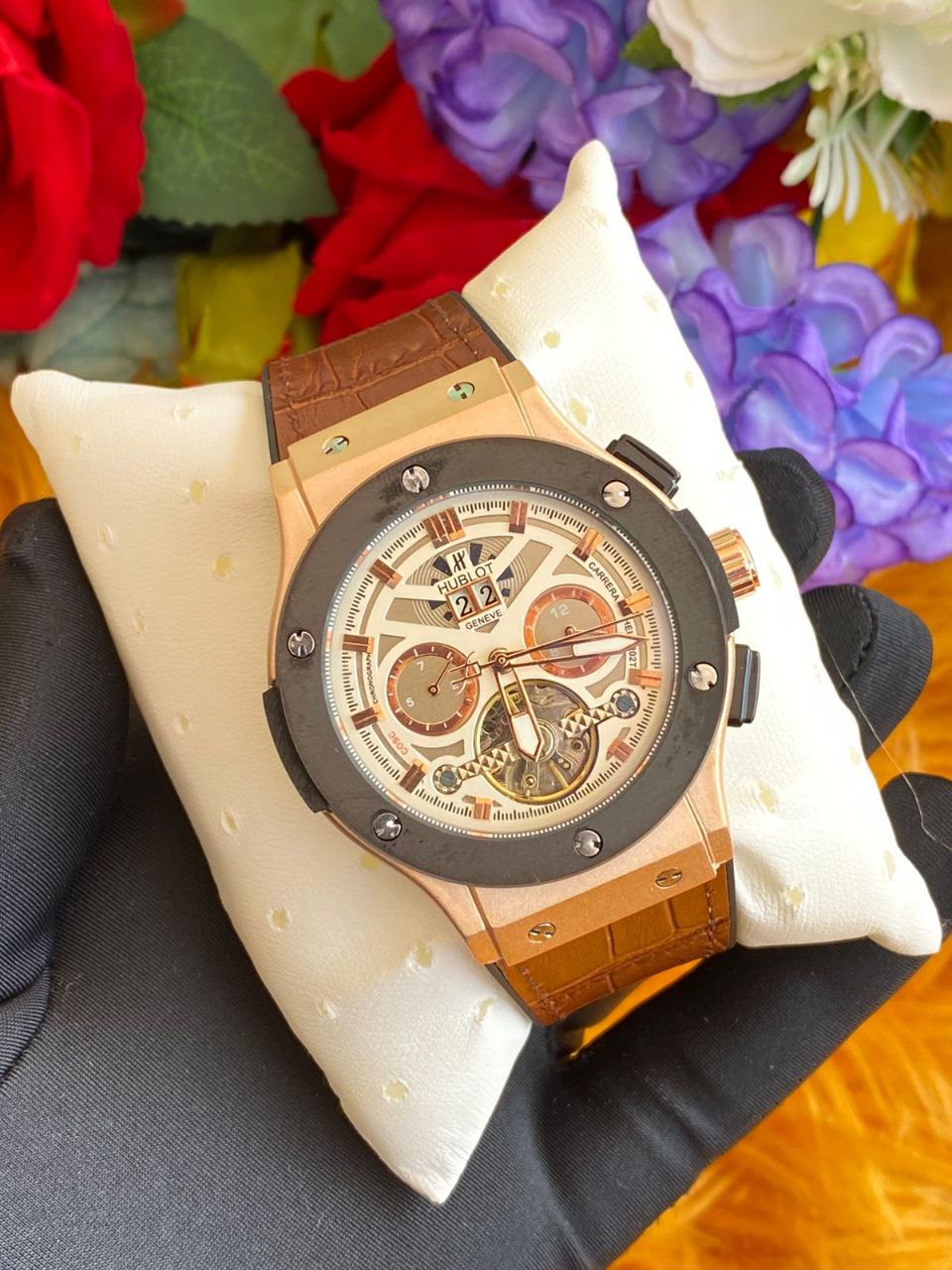 #HUBLOT AUTOMATIC GENTS WATCH TOURBILLON MACHINE WATER RESISTANT HUBLOT BRANDED BOX