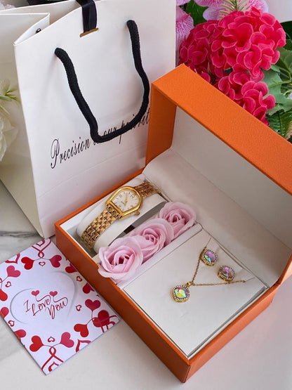 FLORAL GIFT SET PRESERVED ROSES WATCH NECKLACE EARRINGS LOVE CARD GIFT BAG ENQUIRIES 0712-995-975