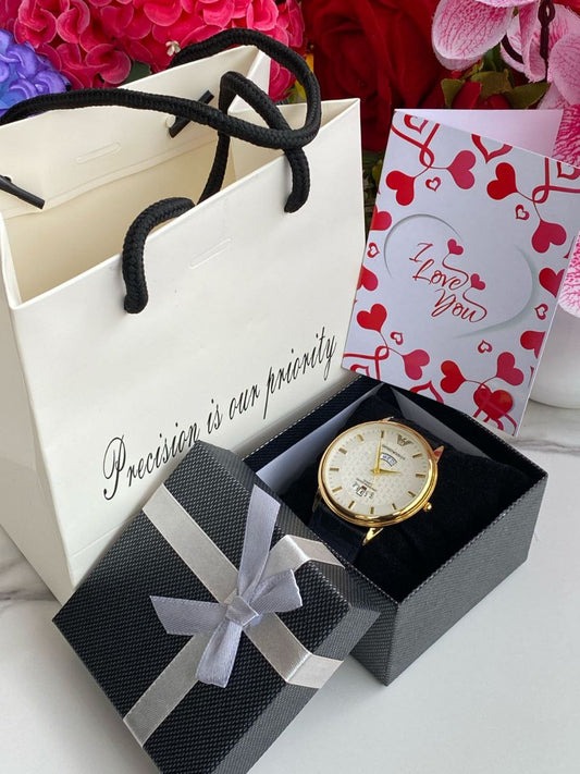 MEN GIFT PACK LEATHER DAY AND DATE WATCH BOX BAG CARD NB: THIS PACK CAN BE COMBINED WITH ANY LEATHER DATE BRAND,BOX COLOR