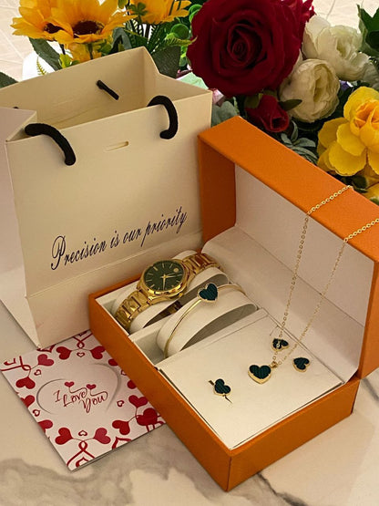 5 1 GIFT SETS WITH GIFT BAG&CARD DOZEN PURCHASE AND ABOVE 2,300( SET ONLY) WATCH,NECKLACE,EARRINGS,BRACELET,RING. BAG CARD