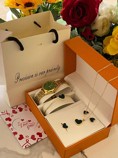 5 1 GIFT SETS WITH GIFT BAG&CARD DOZEN PURCHASE AND ABOVE 2,300( SET ONLY) WATCH,NECKLACE,EARRINGS,BRACELET,RING. BAG CARD