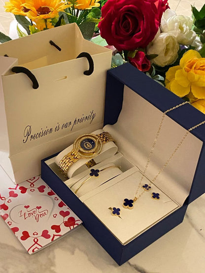 5 1 GIFT SETS WITH GIFT BAG&CARD DOZEN PURCHASE AND ABOVE 2,300( SET ONLY) WATCH,NECKLACE,EARRINGS,BRACELET,RING. BAG CARD