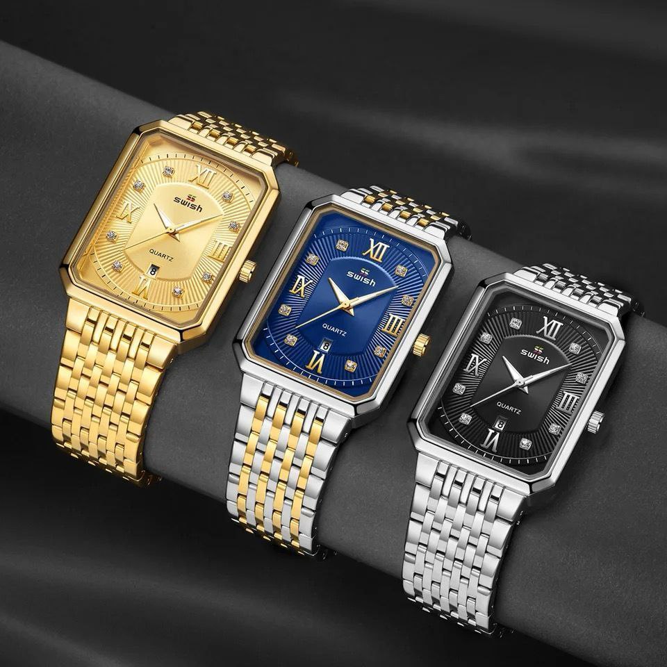 #SWISH STYLISH GENTS WATCH DATE DISPLAY BATTERY POWERED STAINLESS STEEL WATER RESISTANT TWO-TONE BLUE SILVER GOLD SILVER BLACK GOLD-BLACK ENQUIRIES