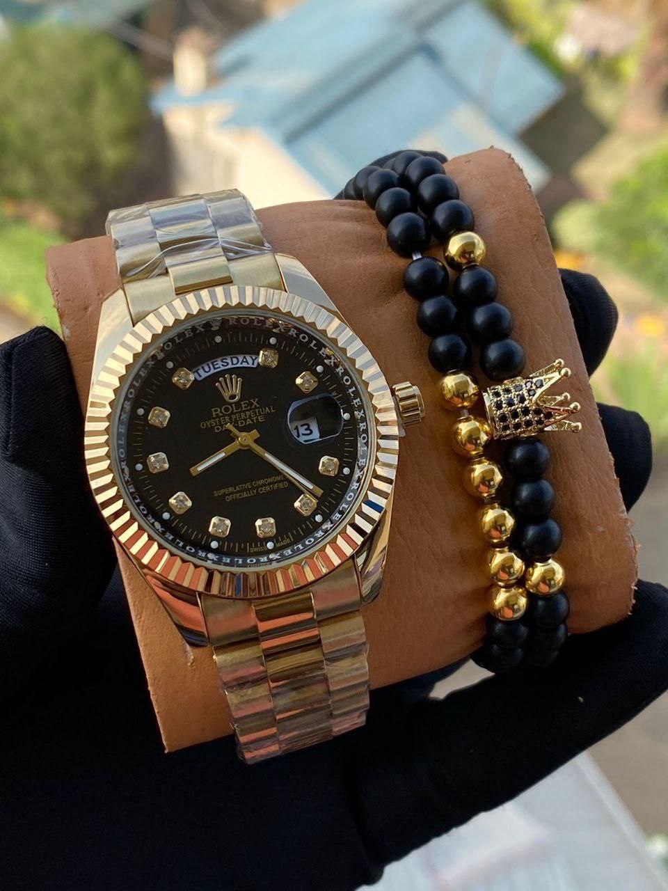 ROLEX X BANGLE FULL DAY AND DATE DISPLAY BATTERY POWERED WATER RESISTANT STAINLESS STEEL ROLEX BRANDED BOX