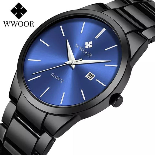 WWOOR MEN WATCH MODEL 8875 DATE DISPLAY STAINLESS STEEL WATER RESISTANT PLUS BRANDED BOX
