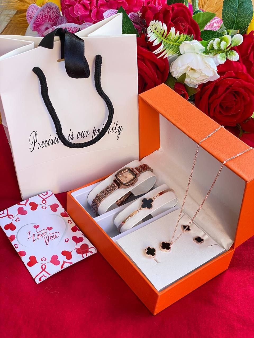 5 1 GIFT SETS WITH GIFT BAG&CARD DOZEN PURCHASE AND ABOVE 2,300( SET ONLY) WATCH,NECKLACE,EARRINGS,BRACELET,RING. ENQUIRIES
