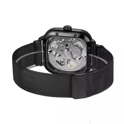 FORSINING AUTOMATIC SKELETON WATCH GOLD BLACK SILVER MESH STRAP WATER RESISTANT STAINLESS STEEL AUTOMATIC MOVEMENT COMES A BRANDED GIFT BOX