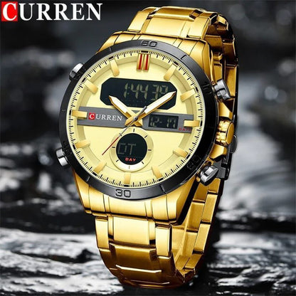 CURREN GENTS WATCH #8384 DUAL TIME DISPLAY WATER RESISTANT BATTERY POWERED LIGHT BUTTON ENQUIRIES