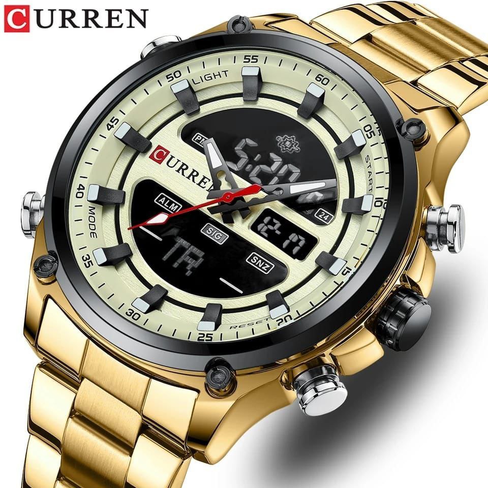 CURREN GENTS #8404 WATER RESISTANT BATTERY POWERED DATE DISPLAY LIGHT BUTTON DUAL TIME DISPLAY 3 COLOR OPTIONS ENQUIRIES 0791-413-303