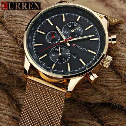 CURREN GENTS #8227 (NOT CHORONOGRAPH) WATER RESISTANT BATTERY POWERED DATE DISPLAY CURREN BRANDED BOX ENQUIRIES