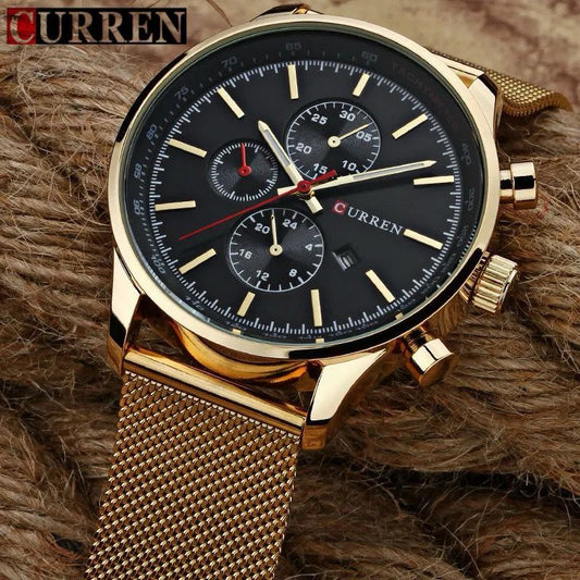 CURREN GENTS #8227 (NOT CHORONOGRAPH) WATER RESISTANT BATTERY POWERED DATE DISPLAY CURREN BRANDED BOX ENQUIRIES