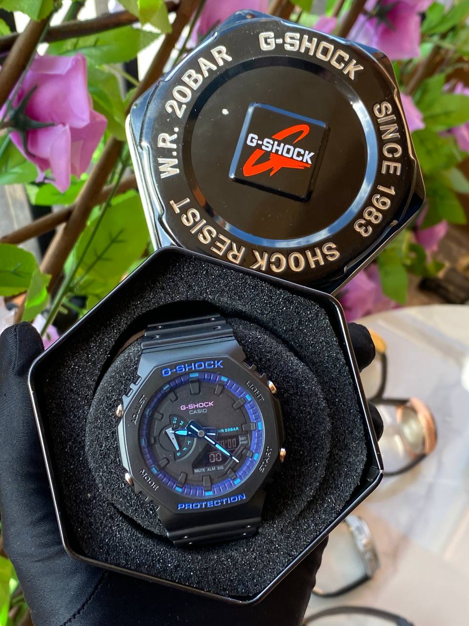 G SHOCK CASIO X CASIO TIN WATER RESIST SHOCK RESIST FUNCTIONAL CHRONOGRAPHS RUBBER STARP LIGHT BUTTON BATTERY POWERED