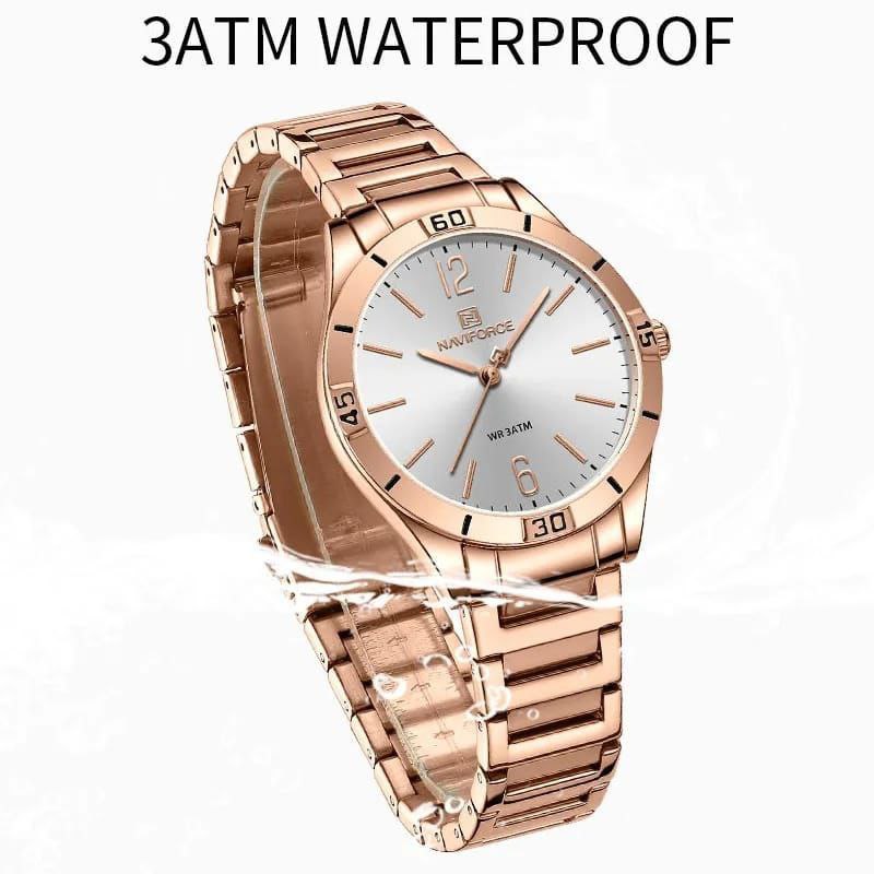 #NAVIFORCE LADIES #NF5029 WATER RESISTANT STAINLESS STEEL ROSE-GOLD YELLOW-GOLD SILVER-BLACK SILVER-CYAN ENQUIRIES