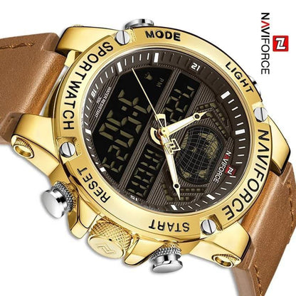 NAVIFORCE GENTS WATCH #NF 9164 ANALOGUE & DIGITAL DISPLAY LIGHT BUTTON WATER RESISTANT BATTERY POWERED BLUE BLACK BROWN ENQUIRIES