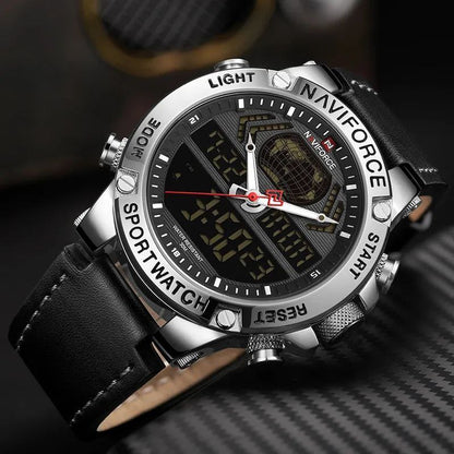 NAVIFORCE GENTS WATCH #NF 9164 ANALOGUE & DIGITAL DISPLAY LIGHT BUTTON WATER RESISTANT BATTERY POWERED BLUE BLACK BROWN ENQUIRIES