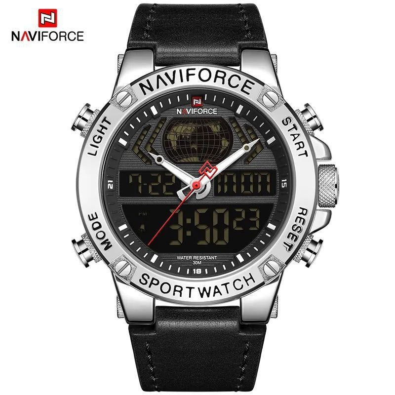 NAVIFORCE GENTS WATCH #NF 9164 ANALOGUE & DIGITAL DISPLAY LIGHT BUTTON WATER RESISTANT BATTERY POWERED BLUE BLACK BROWN ENQUIRIES
