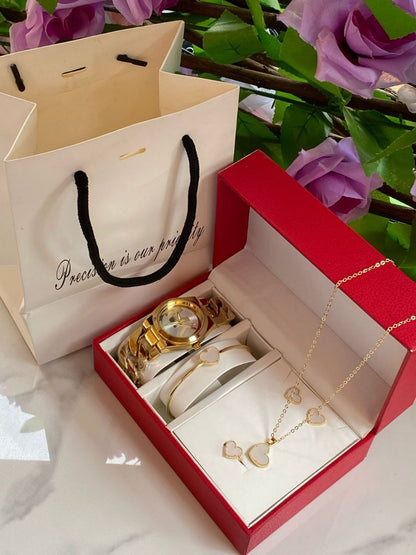 5 1 GIFT SETS WATCH NECKLACE EARRINGS BRACELET RING GIFT BAG