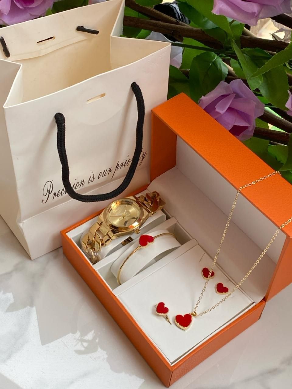 5 1 GIFT SETS WATCH NECKLACE EARRINGS BRACELET RING GIFT BAG