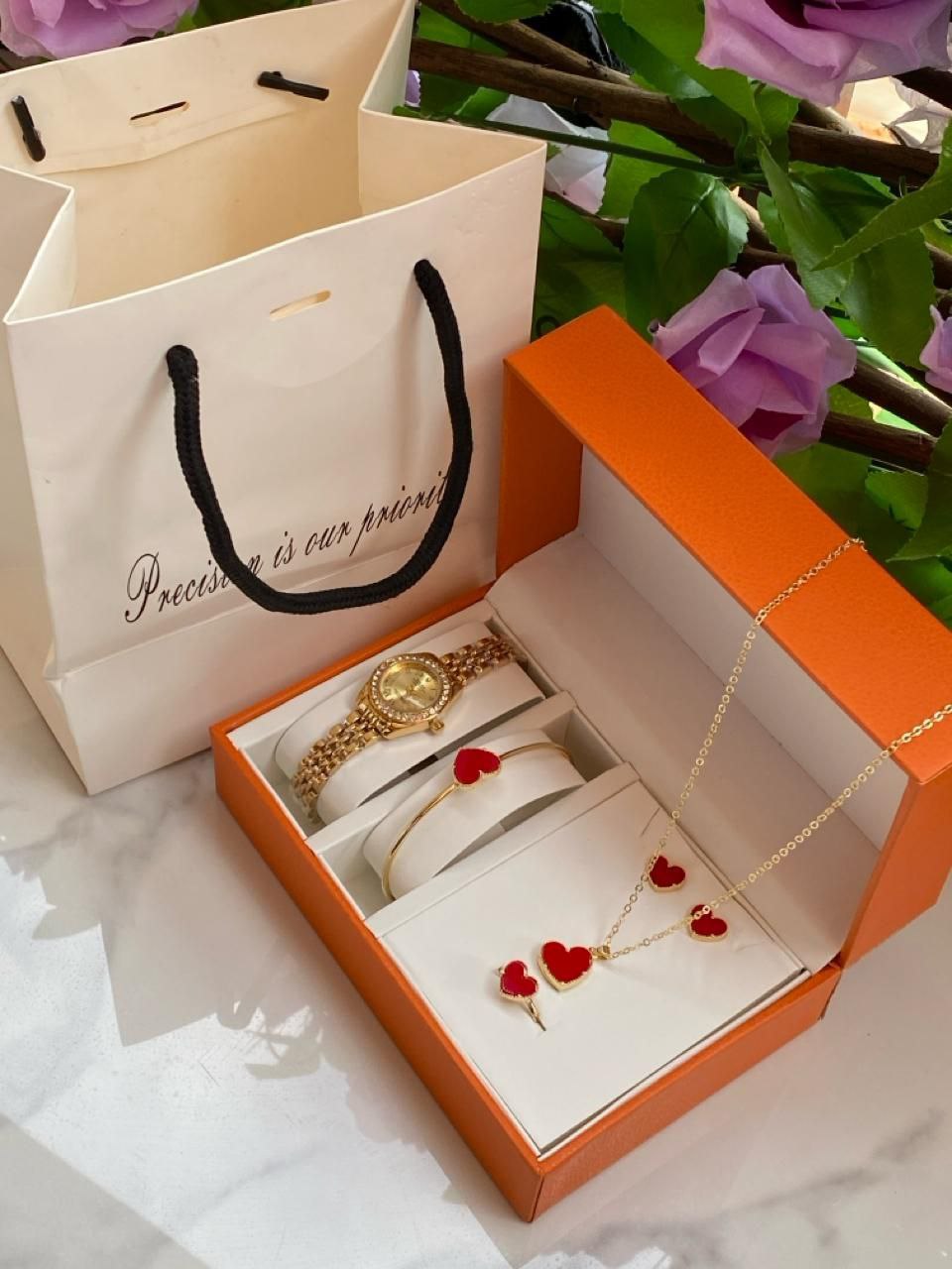 5 1 GIFT SETS WATCH NECKLACE EARRINGS BRACELET RING GIFT BAG