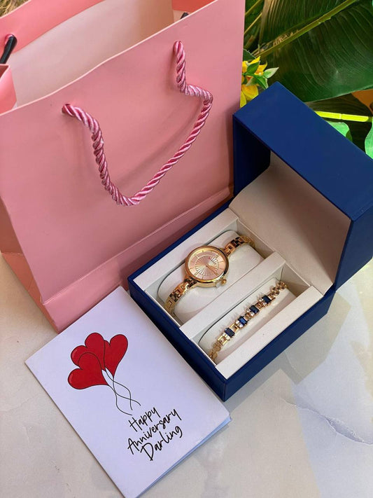 LADIES GIFT SET WATCH & BRACELET HAPPY BIRTHDAY X ANNIVERSARY GIFT