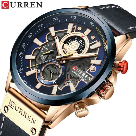 CURREN GENTS #8380 WATER RESISTANT BATTERY POWERED DATE DISPLAY CHRONOGRAPH MOVEMENT LUMINOUS ENQUIRIES