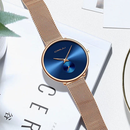 CRRJU LADIES WATCH ADJUSTABLE MESH STRAP WATER RESISTANT BATTERY POWERED CRRJU BRANDED BOX