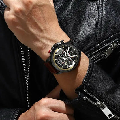 CURREN GENTS WATCH #8329 (LEATHER) WATER RESISTANT CHRONOGRAPH MOVEMENT DATE DISPLAY BATTERY POWERED ENQUIRIES