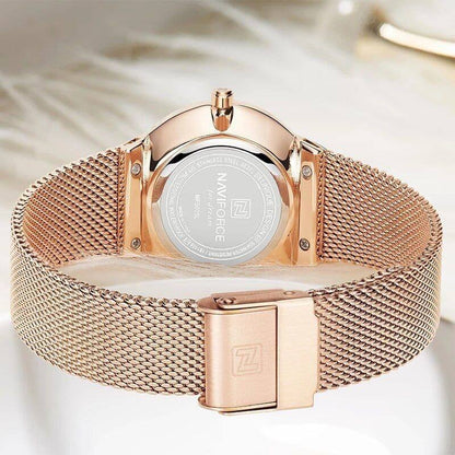 NAVIFORCE LADIES #NF 5005 DATE DISPLAY WATER RESISTANT ADJUSTABLE MESH STRAP SILVER BLUE ROSE GOLD ENQUIRIES