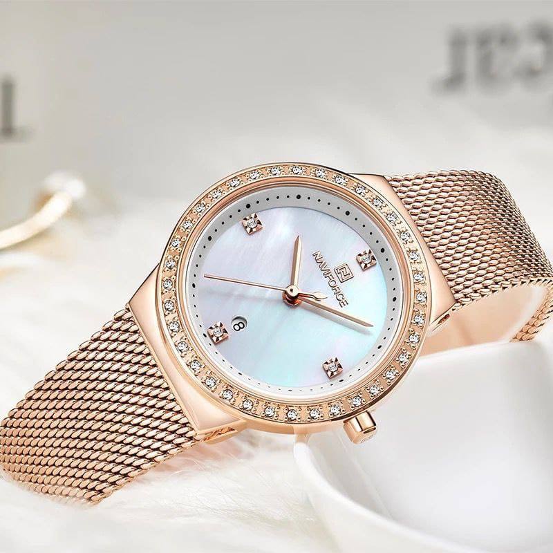 NAVIFORCE LADIES #NF 5005 DATE DISPLAY WATER RESISTANT ADJUSTABLE MESH STRAP SILVER BLUE ROSE GOLD ENQUIRIES