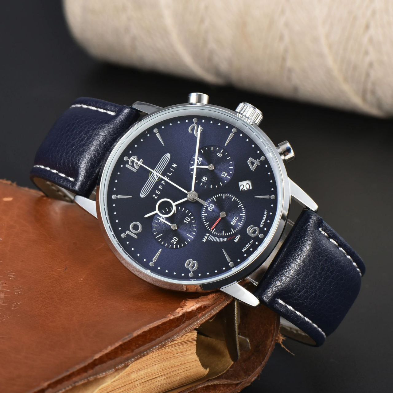 ZEPPELIN CHRONOGRAPH WATCH DATE DISPLAY WATER RESISTANT LEATHER STRAP