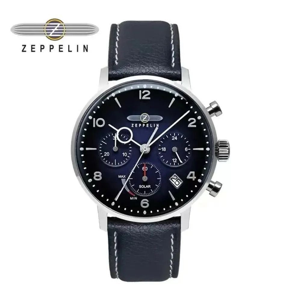 ZEPPELIN CHRONOGRAPH WATCH DATE DISPLAY WATER RESISTANT LEATHER STRAP