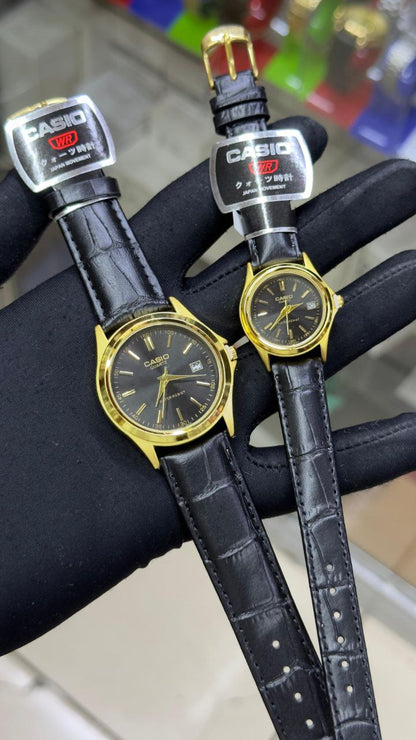 CASIO DATE DISPLAY LEATHER X METTALLIC WATER RESISTANT DATE DISPLAY A PIECE/3000 A PAIR CASIO BOXES @