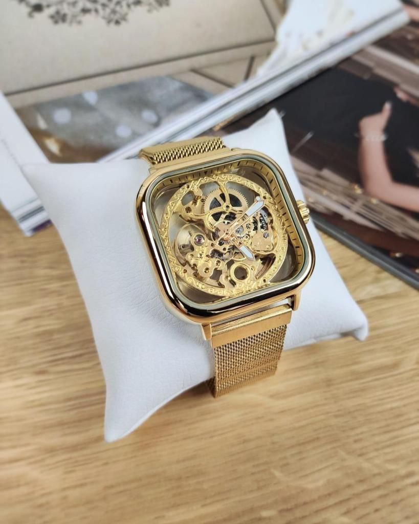 FORSINING AUTOMATIC SKELETON WATCH GOLD BLACK SILVER MESH STRAP WATER RESISTANT STAINLESS STEEL AUTOMATIC MOVEMENT COMES A GIFT BOX