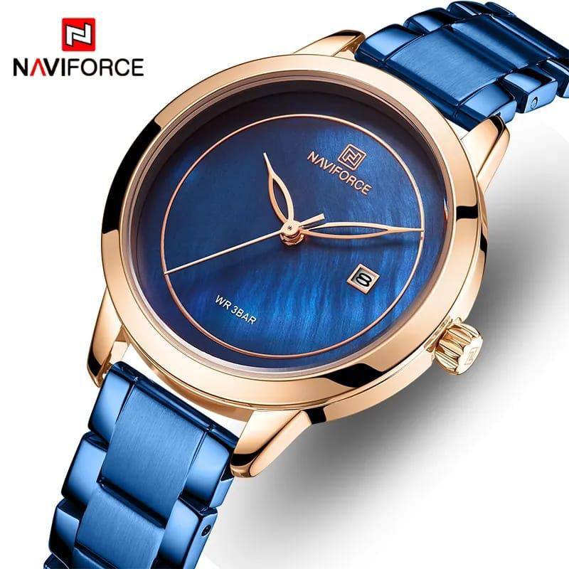NAVIFORCE LADIES #NF5008 DATE DISPLAY WATER RESISTANT STAINLESS STEEL BLUE ROSE-GOLD YELLOW-GOLD SILVER ENQUIRIES