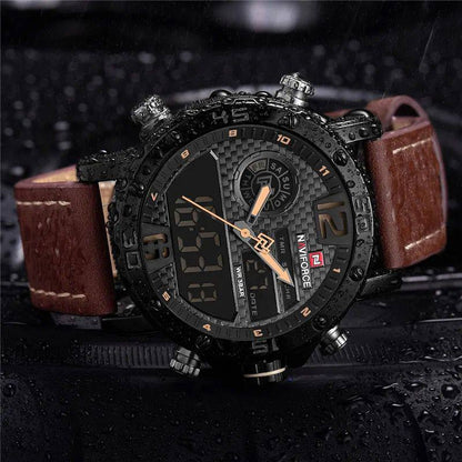 NAVIFORCE GENTS WATCH #NF 9153 ANALOGUE & DIGITAL DISPLAY LIGHT BUTTON WATER RESISTANT BATTERY POWERED