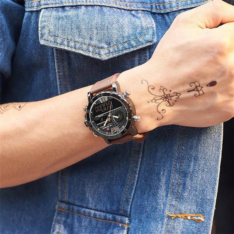 NAVIFORCE GENTS WATCH #NF 9153 ANALOGUE & DIGITAL DISPLAY LIGHT BUTTON WATER RESISTANT BATTERY POWERED