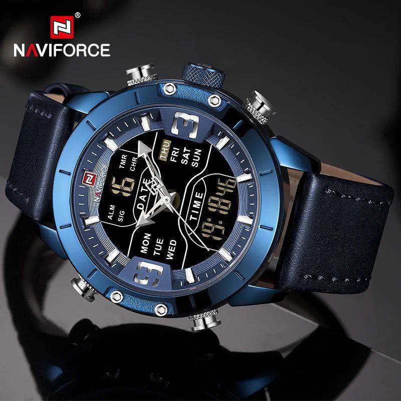 NAVIFORCE GENTS WATCH #NF 9153 ANALOGUE & DIGITAL DISPLAY LIGHT BUTTON WATER RESISTANT BATTERY POWERED
