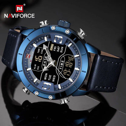 NAVIFORCE GENTS WATCH #NF 9153 ANALOGUE & DIGITAL DISPLAY LIGHT BUTTON WATER RESISTANT BATTERY POWERED