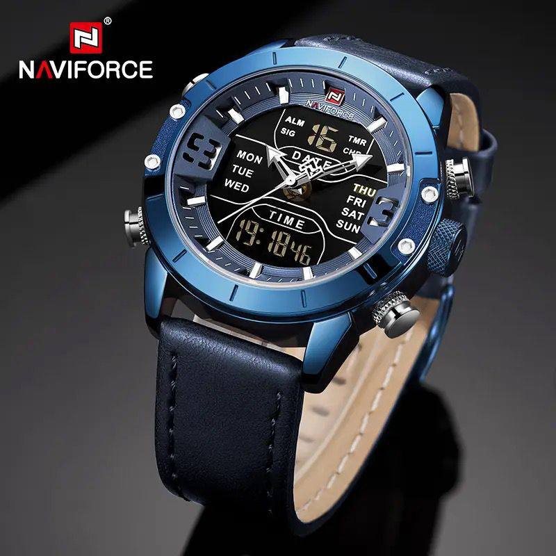 NAVIFORCE GENTS WATCH #NF 9153 ANALOGUE & DIGITAL DISPLAY LIGHT BUTTON WATER RESISTANT BATTERY POWERED
